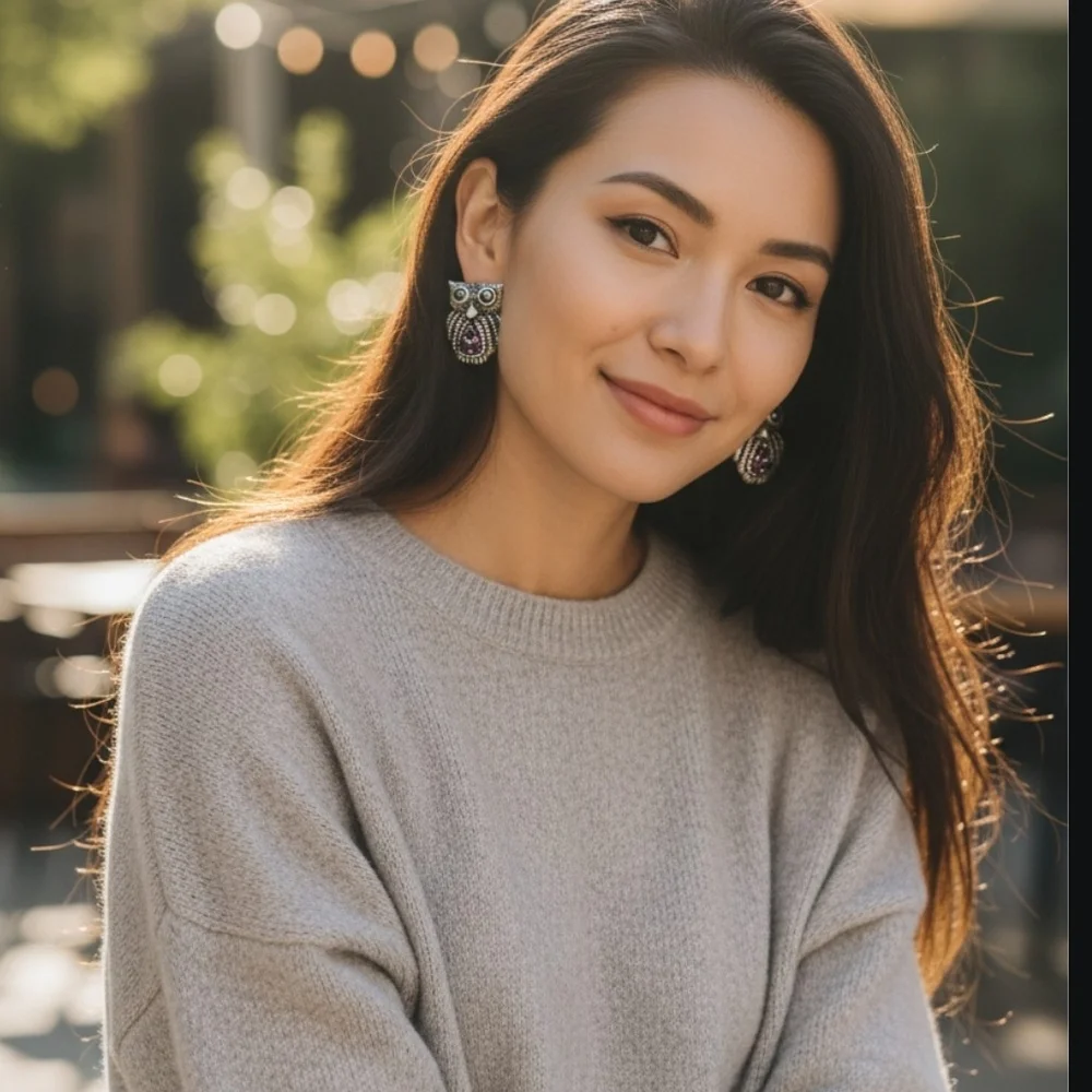 Vintage Sterling Silver Owl Stud Amethyst And Marcasite Earrings - Picture 5 of 5